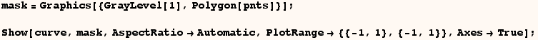 mask = Graphics[{GrayLevel[1], Polygon[pnts]}] ;  Show[curve, mask, AspectRatioAutomatic, PlotRange {{-1, 1}, {-1, 1}}, AxesTrue] ; 