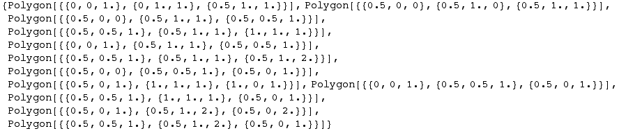 RowBox[{{, RowBox[{RowBox[{Polygon, [, RowBox[{{, RowBox[{RowBox[{{, RowBox[{0, ,, 0, ,, 1.}], ... RowBox[{0.5, ,, 1., ,, 2.}], }}], ,, RowBox[{{, RowBox[{0.5, ,, 0, ,, 1.}], }}]}], }}], ]}]}], }}]